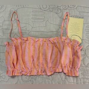 NEW TROVATA Brigette Bandeau Top XS Creamsicle Stripe Linen Adjustable Straps